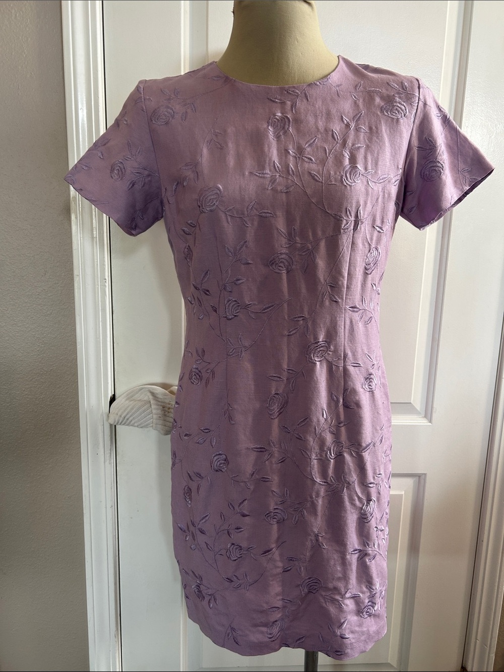Lilac Floral Embroidered Short Sleeve Dress